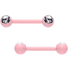 Load image into Gallery viewer, 14G 1/2 Clear Gem Pink Ceramic Steel Barbell Nipple Ring Set