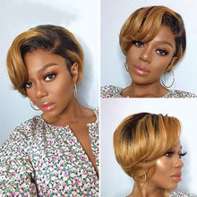 Load image into Gallery viewer, Short Pixie Cut Wig Human Hair Wigs Straight Bob Wigs With Bangs Full Machine Human Hair Wig for Black Women Black & Ombre Wigs For Black Women Gifts for Girlfriends