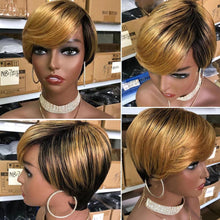 Load image into Gallery viewer, Short Pixie Cut Wig Human Hair Wigs Straight Bob Wigs With Bangs Full Machine Human Hair Wig for Black Women Black & Ombre Wigs For Black Women Gifts for Girlfriends