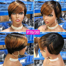 Load image into Gallery viewer, Short Pixie Cut Wig Human Hair Wigs Straight Bob Wigs With Bangs Full Machine Human Hair Wig for Black Women Black & Ombre Wigs For Black Women Gifts for Girlfriends