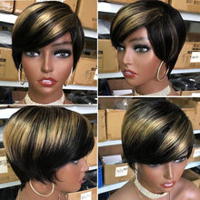 Load image into Gallery viewer, Short Pixie Cut Wig Human Hair Wigs Straight Bob Wigs With Bangs Full Machine Human Hair Wig for Black Women Black & Ombre Wigs For Black Women Gifts for Girlfriends