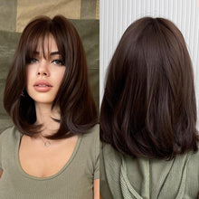 Load image into Gallery viewer, Short Straight Ombre Black Brown Synthetic Wigs with Bangs for Women Bob Wig Heat Resistant Lolita Cosplay Daily Wigs For Black Women Cosplay Wigs For Women