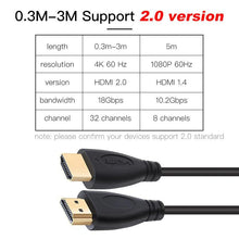 Load image into Gallery viewer, HDMI Cable High Speed Gold Plated Plug Male-Male HDMI Cable Ultra High Speed Gold Plated Connectors Ethernet Audio Return Video 4K Full HD 1080p For HD TV Computer Gaming