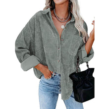 Load image into Gallery viewer, Sidefeel Women Corduroy Long Sleeve Button Down Shirt Oversized Jacket Tops