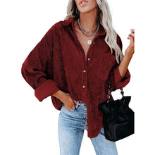 Load image into Gallery viewer, Sidefeel Women Corduroy Long Sleeve Button Down Shirt Oversized Jacket Tops