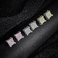 Load image into Gallery viewer, Silver Micro Pave Stud Earrings Clear Square 3D Sidestones