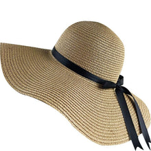 Load image into Gallery viewer, Simple Foldable Wide Floppy Girls Straw Hat Sun Hat Classic New Trendy Big Beach Summer Hats Retro Design Breathable Summer Hat UV Protection Beach Women Travel Cap Portable Female Cap