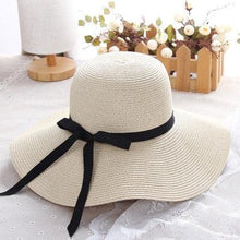 Load image into Gallery viewer, Simple Foldable Wide Floppy Girls Straw Hat Sun Hat Classic New Trendy Big Beach Summer Hats Retro Design Breathable Summer Hat UV Protection Beach Women Travel Cap Portable Female Cap