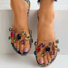 Load image into Gallery viewer, Slides Women Flip Flops Shoes Slippers Rhinestones Sandals Slide Diamond Slipper Slide Open Toe Flat Sandals With Clear Rhinestone Flip Flops Fashion Casual Slip On Party Shoes