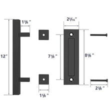 Load image into Gallery viewer, Sliding Barn Door Handle Pull Cabinet Flush Hardware Set Wood Door Handle Interior Door Furniture Handle Hardware Sliding Barn Door Pull Handle with Flush Hardware Set Heavy Duty Solid Square Rustic Style Black Powder Coated Finish