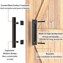 Load image into Gallery viewer, Sliding Barn Door Handle Pull Cabinet Flush Hardware Set Wood Door Handle Interior Door Furniture Handle Hardware Sliding Barn Door Pull Handle with Flush Hardware Set Heavy Duty Solid Square Rustic Style Black Powder Coated Finish