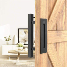 Load image into Gallery viewer, Sliding Barn Door Handle Pull Cabinet Flush Hardware Set Wood Door Handle Interior Door Furniture Handle Hardware Sliding Barn Door Pull Handle with Flush Hardware Set Heavy Duty Solid Square Rustic Style Black Powder Coated Finish