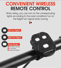 Load image into Gallery viewer, Smart Bike Light Wireless Remote Control Cycling Turning Signal Taillight USB Bicycle Rechargeable Rear Light LED Warning Lamp Bicycle Rear Light Safety Warning Bike Lights Brightest Bike Indicators Fit Saddle Rears