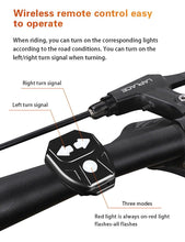 Load image into Gallery viewer, Smart Bike Light Wireless Remote Control Cycling Turning Signal Taillight USB Bicycle Rechargeable Rear Light LED Warning Lamp USB Bicycle Tail Light Wireless Remote Control Back Bike Light For Night Riding Safety Warning Cycling Lights
