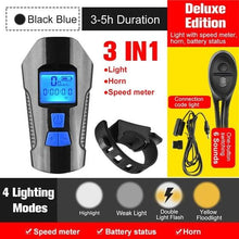 Load image into Gallery viewer, Smart Waterproof Bicycle Light USB Rechargeable Bike Front Light Flashlight With Bike Computer LCD Speedometer Waterproof Bicycles Light And Odometer Horn For Safe Cycling 4 Modes Fits For All Mountain Road Bikes
