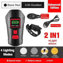 Load image into Gallery viewer, Smart Waterproof Bicycle Light USB Rechargeable Bike Front Light Flashlight With Bike Computer LCD Speedometer Waterproof Bicycles Light And Odometer Horn For Safe Cycling 4 Modes Fits For All Mountain Road Bikes