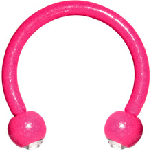 Load image into Gallery viewer, 16G Clear Gem Pink Glow in the Dark Horseshoe Circular Barbell