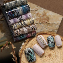 Load image into Gallery viewer, Snakeskin Nail Foils for Nails Transfer Paper Sticker Sexy Sliders Adhesive Paper Wraps Snake Nail Art Decorations Women Nail Decorations Accessories Metal Curve Stripe Lines Design Letter Nail Sticker Adhesive Decoration