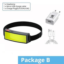 Load image into Gallery viewer, Soft Light Headlamp Flashlight LED Headlamp Adjustable Strap With COB Wick Headlight Beads Wide Range of Lighting Perfect Head Light For Camping Hiking Running Built-in Rechargeable Lithium Battery