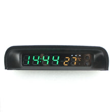 Load image into Gallery viewer, Solar Car Digital Clock Thermometer Dual Color Display Smart Switch High Precision LED Digital Clock Dashboard Solar Powered Car Electronic Clock Stick-On Luminous Car Clock Dashboard Auto Clock Car Watch Clock with Adjustable Brightness Date Temperature