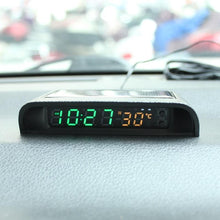 Load image into Gallery viewer, Solar Car Digital Clock Thermometer Dual Color Display Smart Switch High Precision LED Digital Clock Dashboard Solar Powered Car Electronic Clock Stick-On Luminous Car Clock Dashboard Auto Clock Car Watch Clock with Adjustable Brightness Date Temperature
