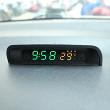 Load image into Gallery viewer, Solar Car Digital Clock Thermometer Dual Color Display Smart Switch High Precision LED Digital Clock Dashboard Solar Powered Car Electronic Clock Stick-On Luminous Car Clock Dashboard Auto Clock Car Watch Clock with Adjustable Brightness Date Temperature