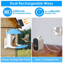 Load image into Gallery viewer, Solar Powered Smart Bird Feeder with PIR Motion AI Two-Way Audio