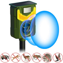 Load image into Gallery viewer, Solar Ultrasonic Animal Repeller with Flame Light USB Charge Motion Sensor