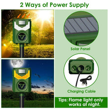 Load image into Gallery viewer, Solar Ultrasonic Animal Repeller with Flame Light USB Charge Motion Sensor