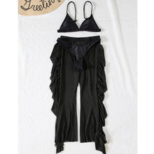 Load image into Gallery viewer, Solid bikini Mesh 3 Pieces Set Swimsuit 3 Pieces Swimsuit Solid Padded Swimwear with Maxi Wrap Skirt Beach Vacation Swim Bath Wear Women Elegant Swimwear Female Ruffle Swimming Suit Sports Bathing Suit