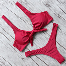Load image into Gallery viewer, Solid Bikini Set Swimsuit Women Bikini Swimwear Female Halter Top Bathing Suit Swimming Wear Bikini High Cut Swimsuit High Waist Plus Size Summer Swimwear