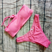 Load image into Gallery viewer, Solid Bikini Swimsuit Women Bikini Set Off Shoulder Swimwear Two Piece Strap Bikini Sets for Women High Waist Teens Bathing Suits Off Shoulder Swimsuit Beachwear