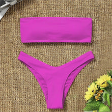 Load image into Gallery viewer, Solid Bikini Swimsuit Women Bikini Set Women Strapless Ribbed Bikini Set Lace Up High Cut Two Piece Swimsuit Bathing Suit Two Piece Tube Top Swimwear Female Bather Swimming Suit