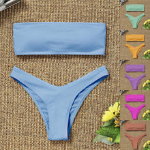Load image into Gallery viewer, Solid Bikini Swimsuit Women Bikini Set Women Strapless Ribbed Bikini Set Lace Up High Cut Two Piece Swimsuit Bathing Suit Two Piece Tube Top Swimwear Female Bather Swimming Suit