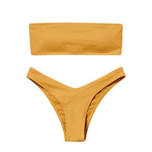 Load image into Gallery viewer, Solid Bikini Swimsuit Women Bikini Set Women Strapless Ribbed Bikini Set Lace Up High Cut Two Piece Swimsuit Bathing Suit Two Piece Tube Top Swimwear Female Bather Swimming Suit