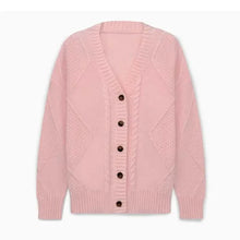 Load image into Gallery viewer, Solid Button Down Cable Knit Cardigan, Casual Long Sleeve Comfy Sweater