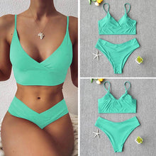 Load image into Gallery viewer, Solid Swimsuit Women Bikini Push Up Women's Crisscross Halter Bandage Bikini Strappy Bottom Swimsuits Swimwear Bikini Set Bathing Suit Two Piece Swim Suit Female