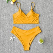 Load image into Gallery viewer, Solid Swimsuit Women Bikini Push Up Women's Crisscross Halter Bandage Bikini Strappy Bottom Swimsuits Swimwear Bikini Set Bathing Suit Two Piece Swim Suit Female