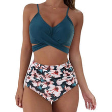 Load image into Gallery viewer, Solid Swimwear Women Top Swimsuit Bikini Solid Push Up High Cut Lace Up Halter Bikini Set Women High Waist Bikini Twist Front Swimsuits Lace Up Bikini Tops 2 Piece Bathing Suits Summer Swimsuit