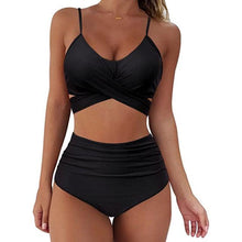 Load image into Gallery viewer, Solid Swimwear Women Top Swimsuit Bikini Solid Push Up High Cut Lace Up Halter Bikini Set Women High Waist Bikini Twist Front Swimsuits Lace Up Bikini Tops 2 Piece Bathing Suits Summer Swimsuit