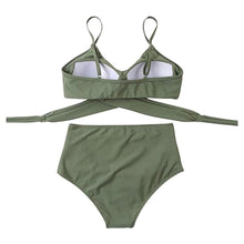 Load image into Gallery viewer, Solid Swimwear Women Top Swimsuit Bikini Solid Push Up High Cut Lace Up Halter Bikini Set Women High Waist Bikini Twist Front Swimsuits Lace Up Bikini Tops 2 Piece Bathing Suits Summer Swimsuit