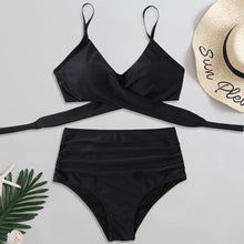 Load image into Gallery viewer, Solid Swimwear Women Top Swimsuit Bikini Solid Push Up High Cut Lace Up Halter Bikini Set Women High Waist Bikini Twist Front Swimsuits Lace Up Bikini Tops 2 Piece Bathing Suits Summer Swimsuit