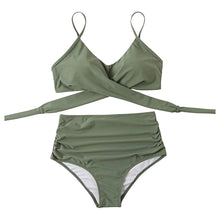 Load image into Gallery viewer, Solid Swimwear Women Top Swimsuit Bikini Solid Push Up High Cut Lace Up Halter Bikini Set Women High Waist Bikini Twist Front Swimsuits Lace Up Bikini Tops 2 Piece Bathing Suits Summer Swimsuit
