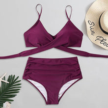 Load image into Gallery viewer, Solid Swimwear Women Top Swimsuit Bikini Solid Push Up High Cut Lace Up Halter Bikini Set Women High Waist Bikini Twist Front Swimsuits Lace Up Bikini Tops 2 Piece Bathing Suits Summer Swimsuit