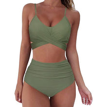 Load image into Gallery viewer, Solid Swimwear Women Top Swimsuit Bikini Solid Push Up High Cut Lace Up Halter Bikini Set Women High Waist Bikini Twist Front Swimsuits Lace Up Bikini Tops 2 Piece Bathing Suits Summer Swimsuit