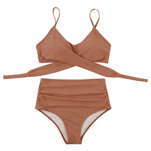Load image into Gallery viewer, Solid Swimwear Women Top Swimsuit Bikini Solid Push Up High Cut Lace Up Halter Bikini Set Women High Waist Bikini Twist Front Swimsuits Lace Up Bikini Tops 2 Piece Bathing Suits Summer Swimsuit