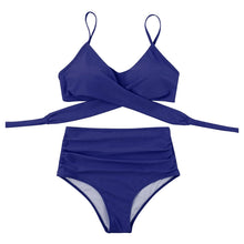 Load image into Gallery viewer, Solid Swimwear Women Top Swimsuit Bikini Solid Push Up High Cut Lace Up Halter Bikini Set Women High Waist Bikini Twist Front Swimsuits Lace Up Bikini Tops 2 Piece Bathing Suits Summer Swimsuit