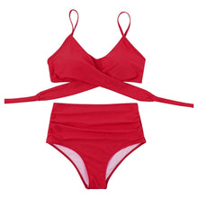 Load image into Gallery viewer, Solid Swimwear Women Top Swimsuit Bikini Solid Push Up High Cut Lace Up Halter Bikini Set Women High Waist Bikini Twist Front Swimsuits Lace Up Bikini Tops 2 Piece Bathing Suits Summer Swimsuit