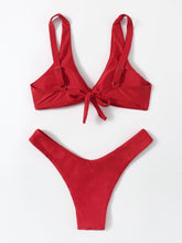 Load image into Gallery viewer, Solid Tie Bikini Padded Bra High Leg Bandage Push Up Bikini Set Brazilian Swimsuit Women Swimwear Rib Bikini Set High Cut Spaghetti Strap Two Piece Swimsuit Bathing Suit