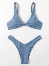Load image into Gallery viewer, Solid Tie Bikini Padded Bra High Leg Bandage Push Up Bikini Set Brazilian Swimsuit Women Swimwear Rib Bikini Set High Cut Spaghetti Strap Two Piece Swimsuit Bathing Suit